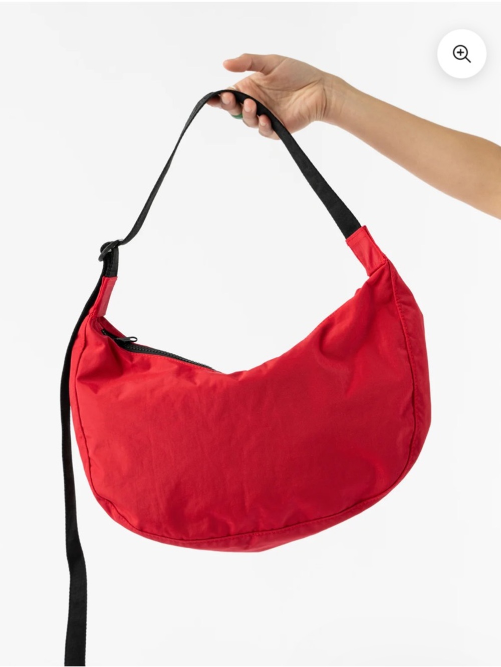 Baggu Medium Candy Apple Red Crescent Shoulder Bag with Adjustable Black Strap